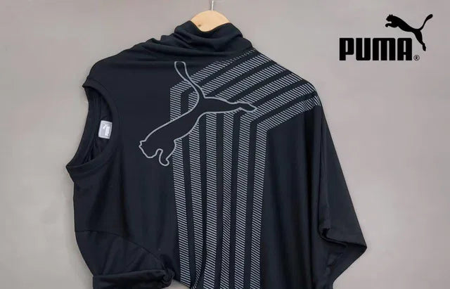 Puma Men’s Graphic Performance T-Shirt – Black & Grey Abstract Print